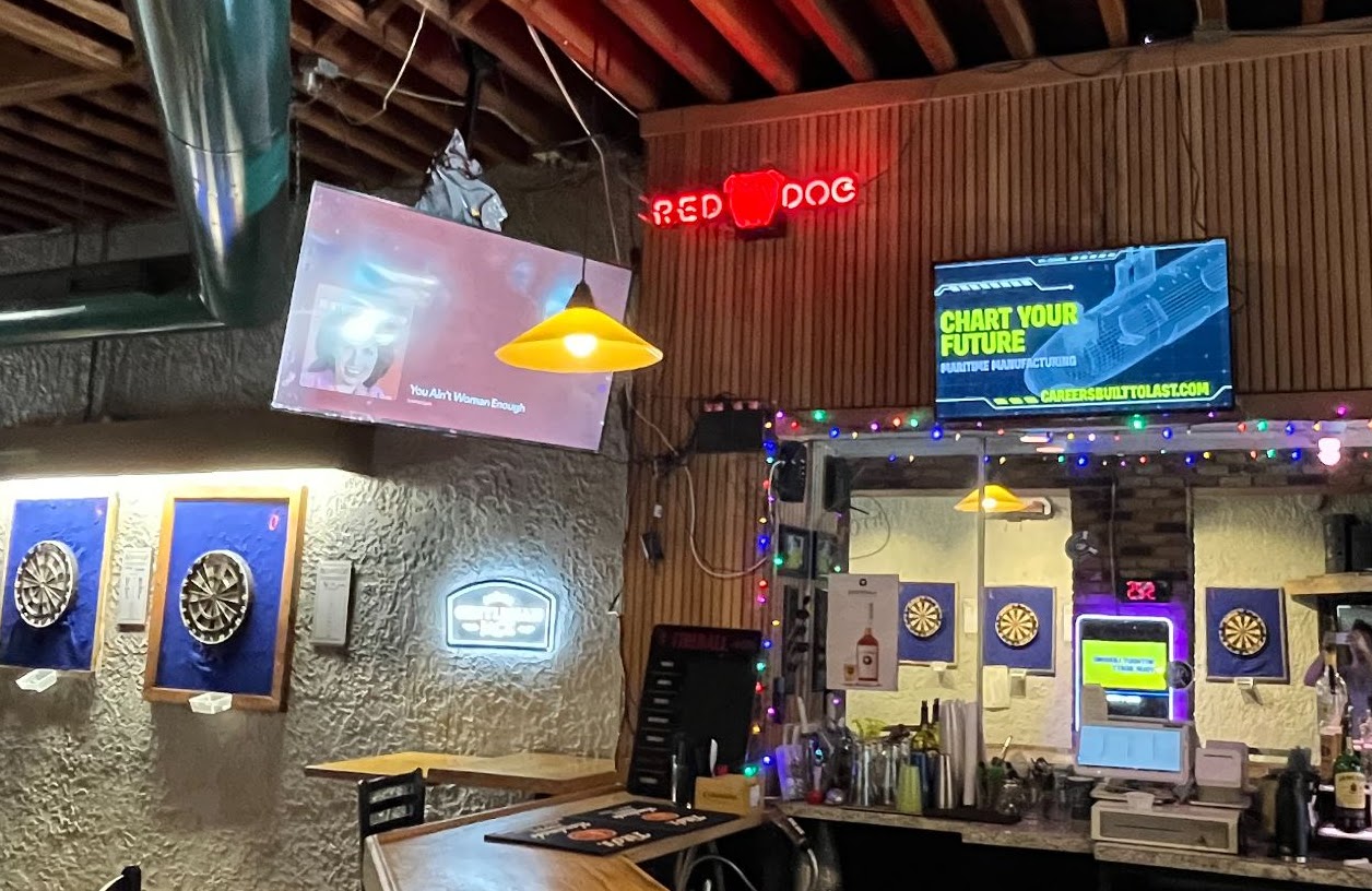 BlueForge Alliance 'Chart Your Future — Maritime Manufacturing' creative on bar TV, Cincinnati