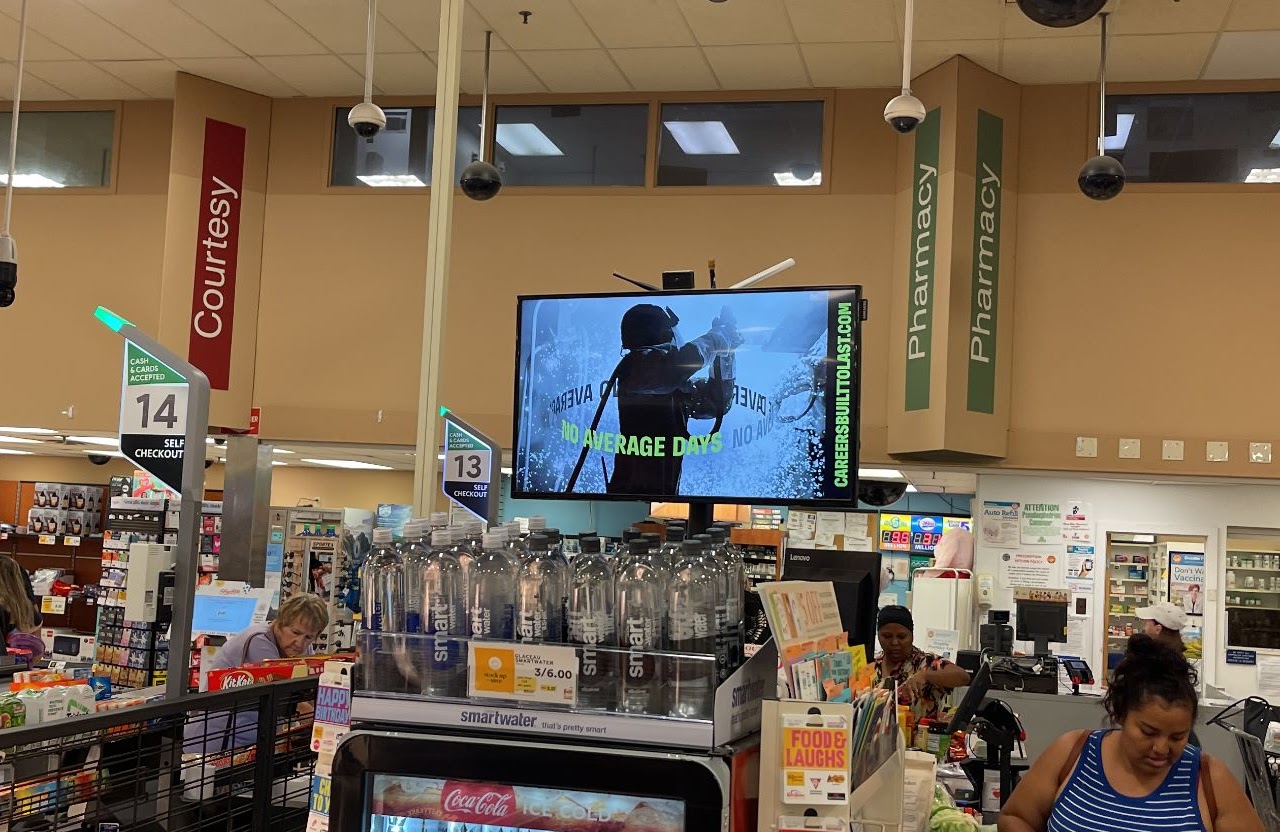 BlueForge Alliance 'No Average Days' creative at ShopRite self-checkout, Philadelphia DMA