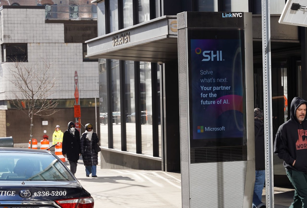 SHI x Microsoft LinkNYC kiosk — pedestrian foot traffic, NYC
