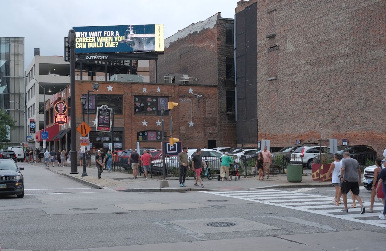 BlueForge Alliance 'Why Wait For A Career' OUTFRONT digital billboard above Harry Buffalo, Cleveland