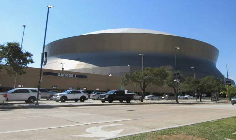 The Superdome's exterior from the street in downtown New Orleans.